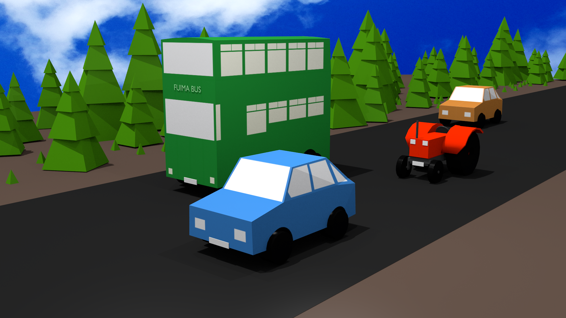 Bright low poly car models for a game idea